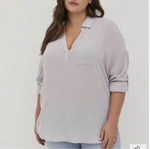 Torrid 3X Gray Crinkle Gauze Popover Harper Blouse Top